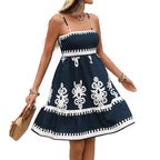 Women's Sleeveless Printed Fit Flare Mini Dress