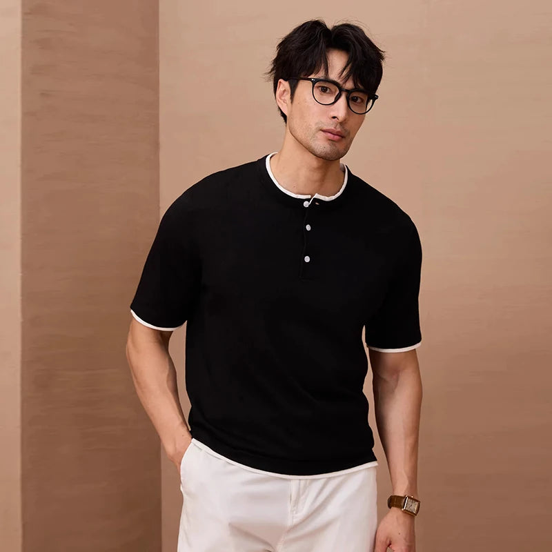 Mens Button Neck Pullover Tee