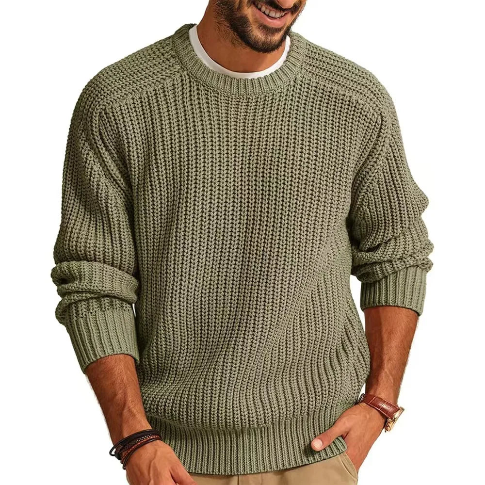 Men's Crew Neck Knit Jumper with Ribbed Hem