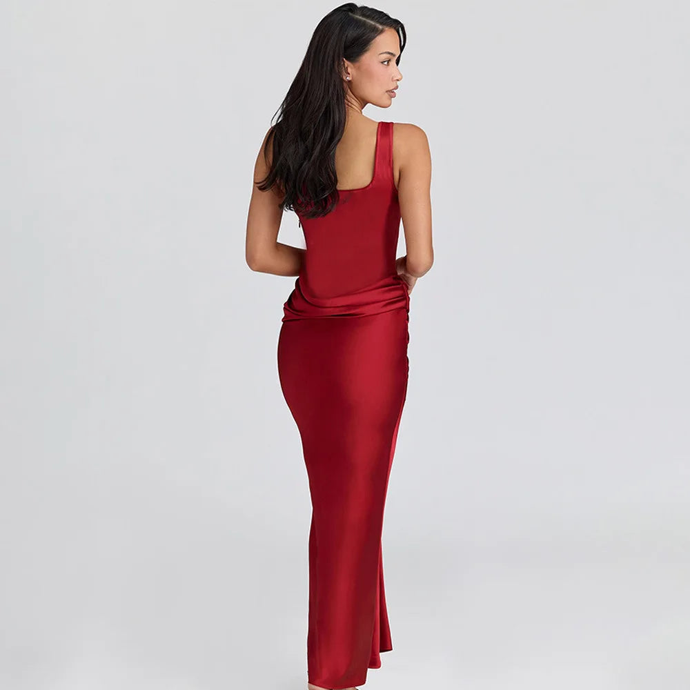 Scoop Neck Fitted Maxi Dress With Straps