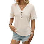 Women's Button Front Short Sleeve Knit Top