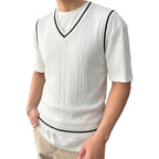Men's Cable Knit Gilet with V Neck and Ribbed Trims