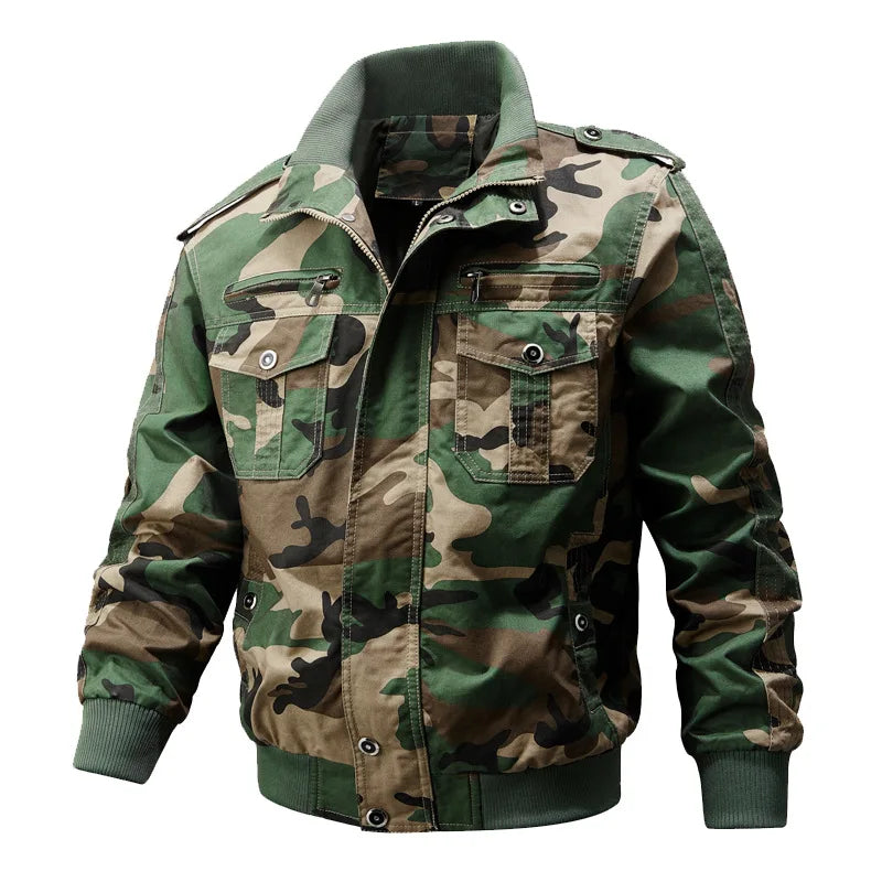 Men's Military Style Field Jacket – Long Sleeve Utility Coat with Multiple Pockets