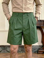 Men's Pleated Knee Length Shorts With Button Zip Closure