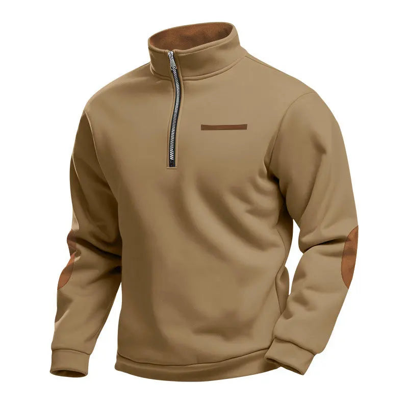 Men's Quarter Zip Sweatshirt – Long Sleeve Jumper with High Neck and Contrast Elbow Patches