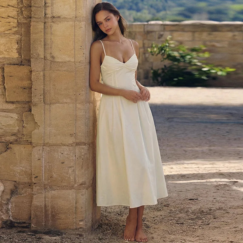Women's Sleeveless V Neck Midi Dress A Line