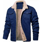 Men's Sherpa Lined Jacket – Button Front Long Sleeve Trucker Jacket with Chest Pockets