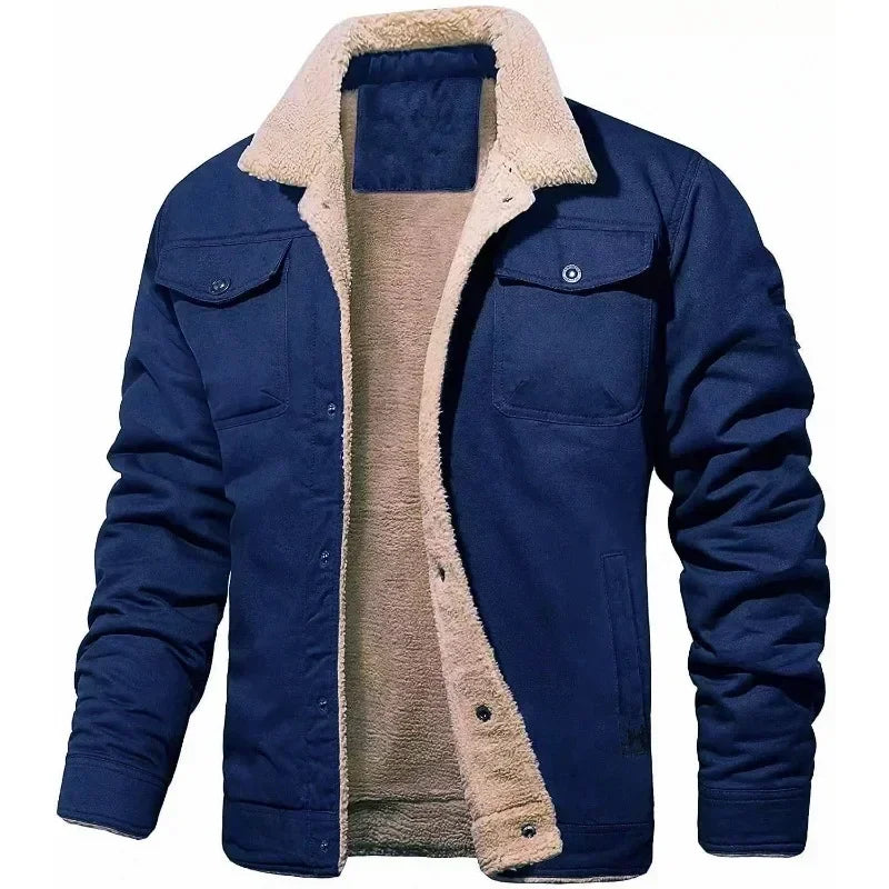 Men's Sherpa Lined Jacket – Button Front Long Sleeve Trucker Jacket with Chest Pockets