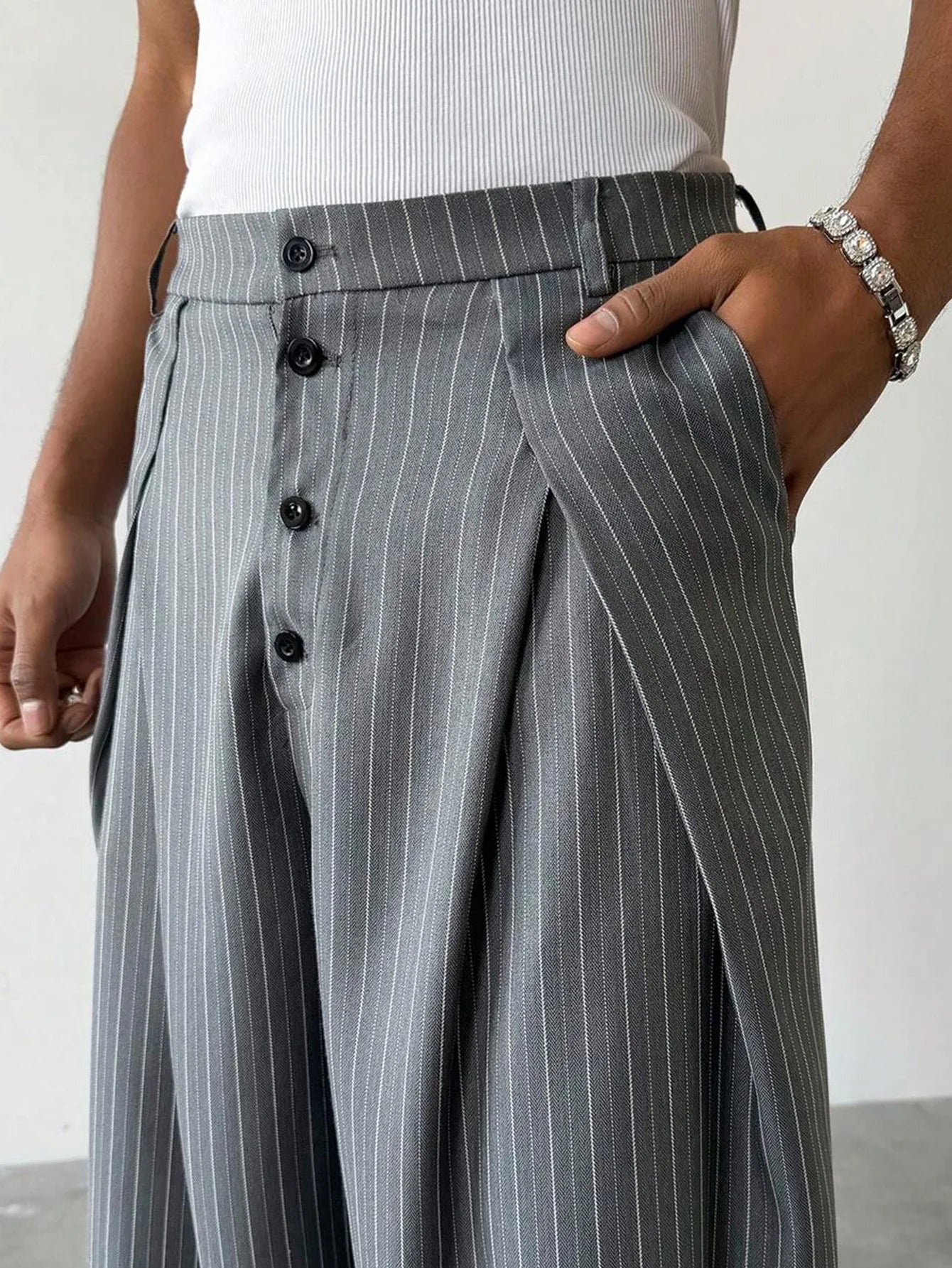 Men's Pinstripe Wide Leg Pants