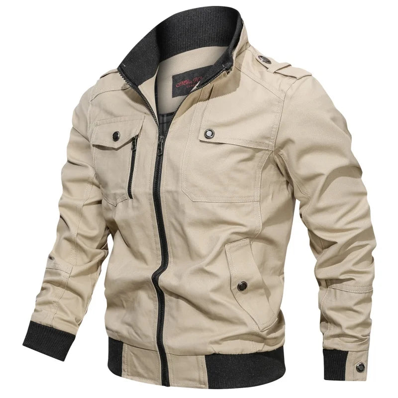 Men's Zip Up Jacket with Stand Collar and Long Sleeves – Multiple Pockets