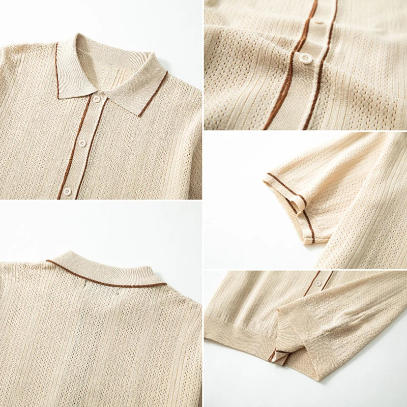 Ribbed Button Polo Shirt Men