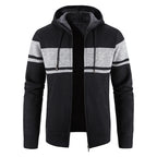 Men's Knitted Hooded Jacket – Full Zip Long Sleeve Striped Jumper