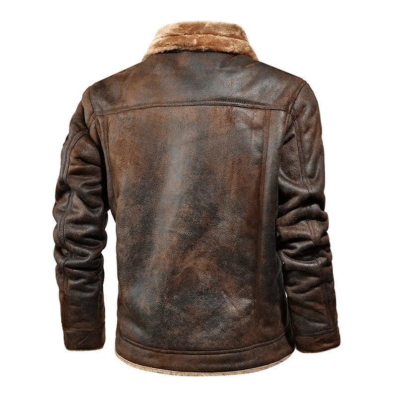 Men's Lined Jacket with Shearling Collar – Long Sleeve Button Front Winter Outerwear