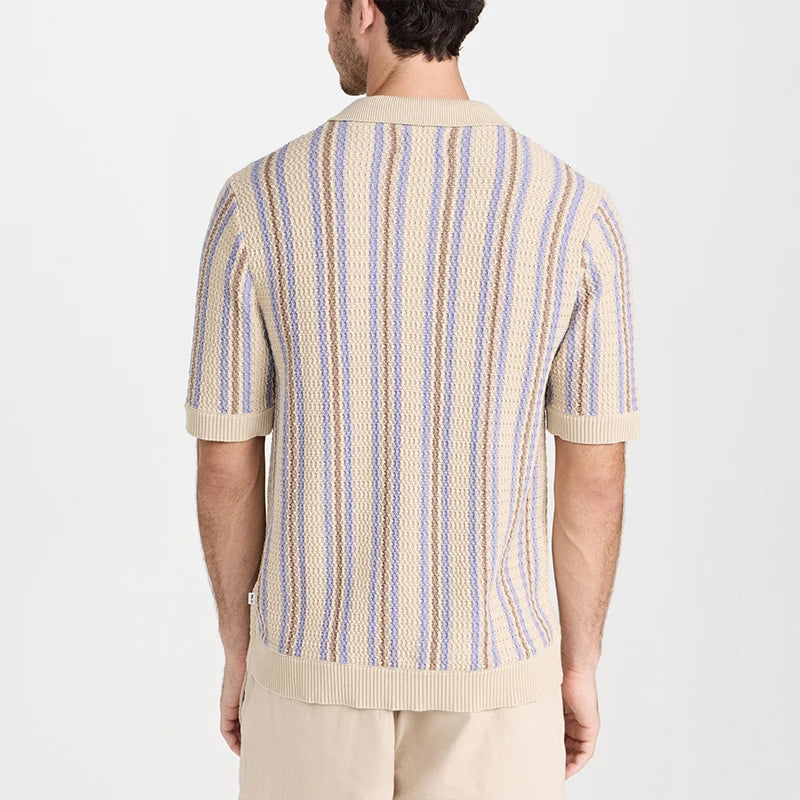 Men's Retro Stripe Knit Polo Shirt
