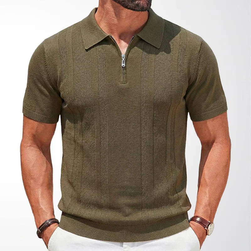 Zip Polo Shirt Men Short Sleeve