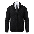 Men's Knitted Zip Cardigan – Long Sleeve Stand Collar Sweater with Geometric Pattern