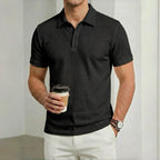 Men's Textured Short Sleeve Polo Shirt with Button Placket