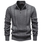 Men's Cable Knit Stand Collar Zip Jumper