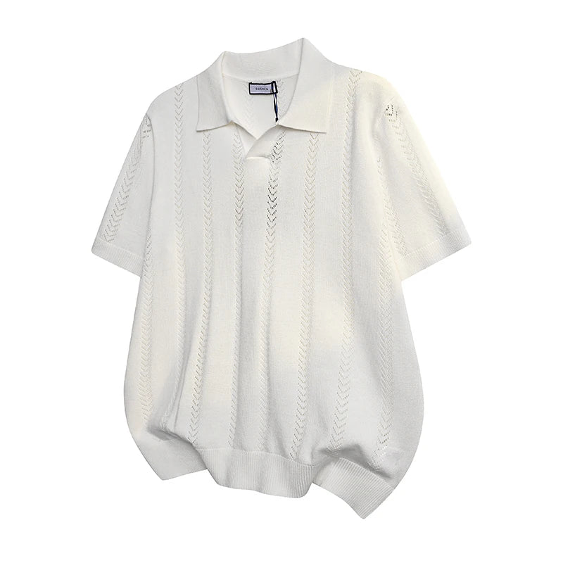 Vertical Pattern Buttonless Polo Top Men
