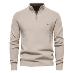 Men's Mock Neck Zip Sweater with Long Sleeve Design