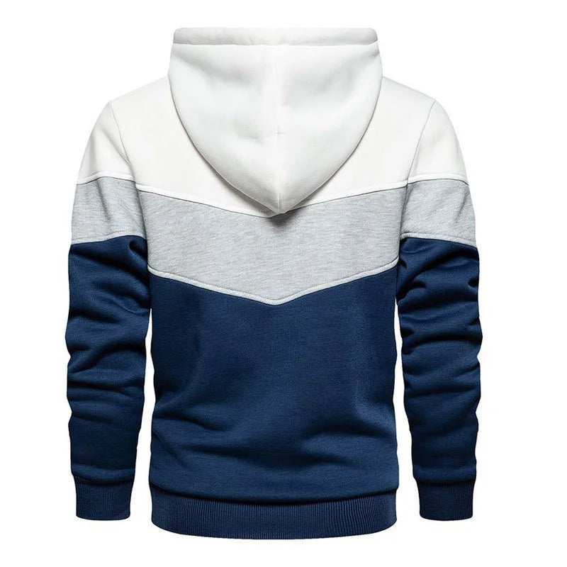 Men's Colour Block Hoodie – Long Sleeve Pullover Sweatshirt with Drawstring Hood