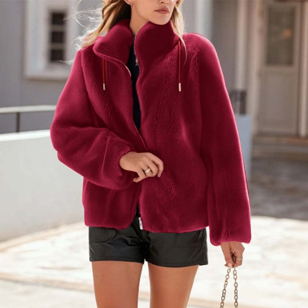 Women's Fleece Teddy Jacket – Hooded Full Zip Winter Coat with Front Pockets