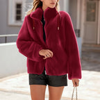 Women's Fleece Teddy Jacket – Hooded Full Zip Winter Coat with Front Pockets