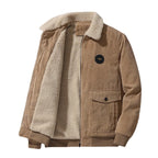 Men's Sherpa Lined Corduroy Jacket – Long Sleeve Button Up Coat with Front Pockets