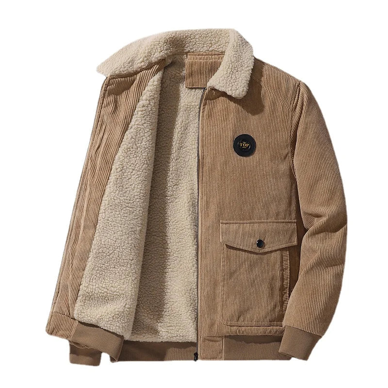 Men's Sherpa Lined Corduroy Jacket – Long Sleeve Button Up Coat with Front Pockets