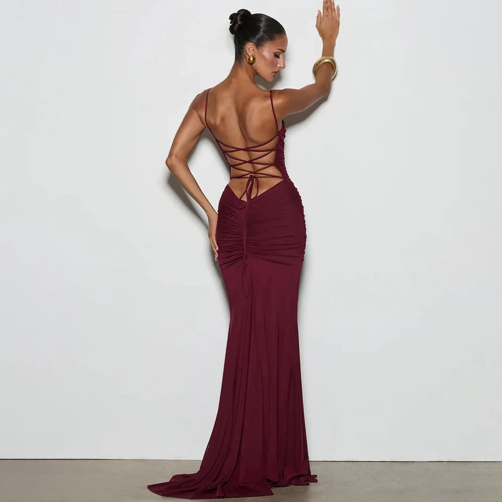 Women's Lace Up Back Bodycon Maxi Dress