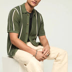 Stripe Knit Button Polo Shirt Men