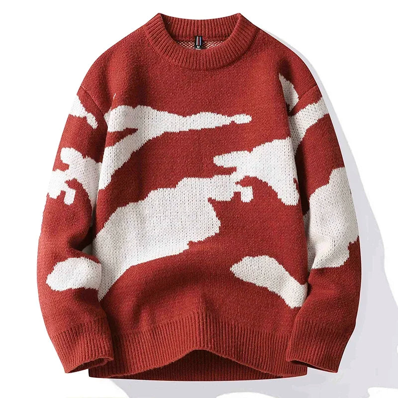 Men's Camouflage Knit Jumper with Crew Neck Pattern