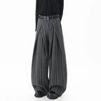 Men's Pleated Wide Leg Pinstripe Full Length Trousers