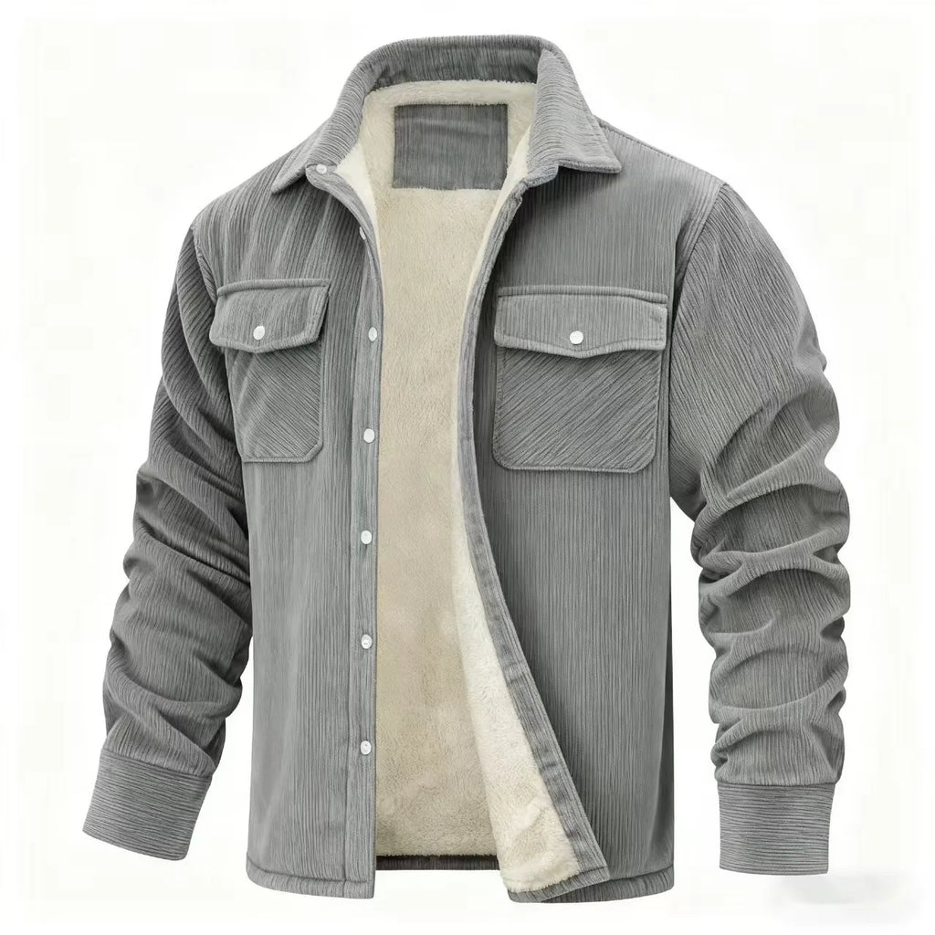 Men's Lined Shirt Jacket with Button Front and Two Chest Pockets – Long Sleeve