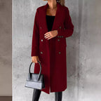 Women's Longline Double Breasted Coat – Long Sleeve Lapel Collar Button Front