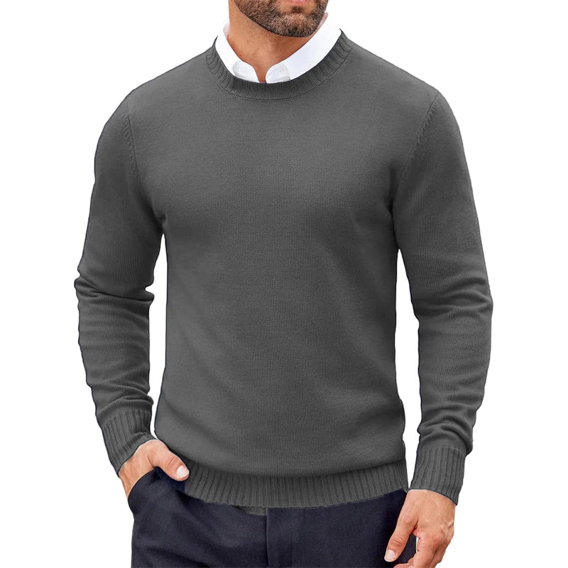 Men's Crew Neck Knitted Jumper with Ribbed Cuffs