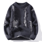 Men's Distressed Knit Jumper with Textured Panel Detail