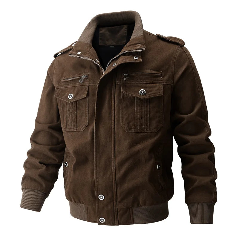 Men's Military Style Field Jacket – Long Sleeve Utility Coat with Multiple Pockets