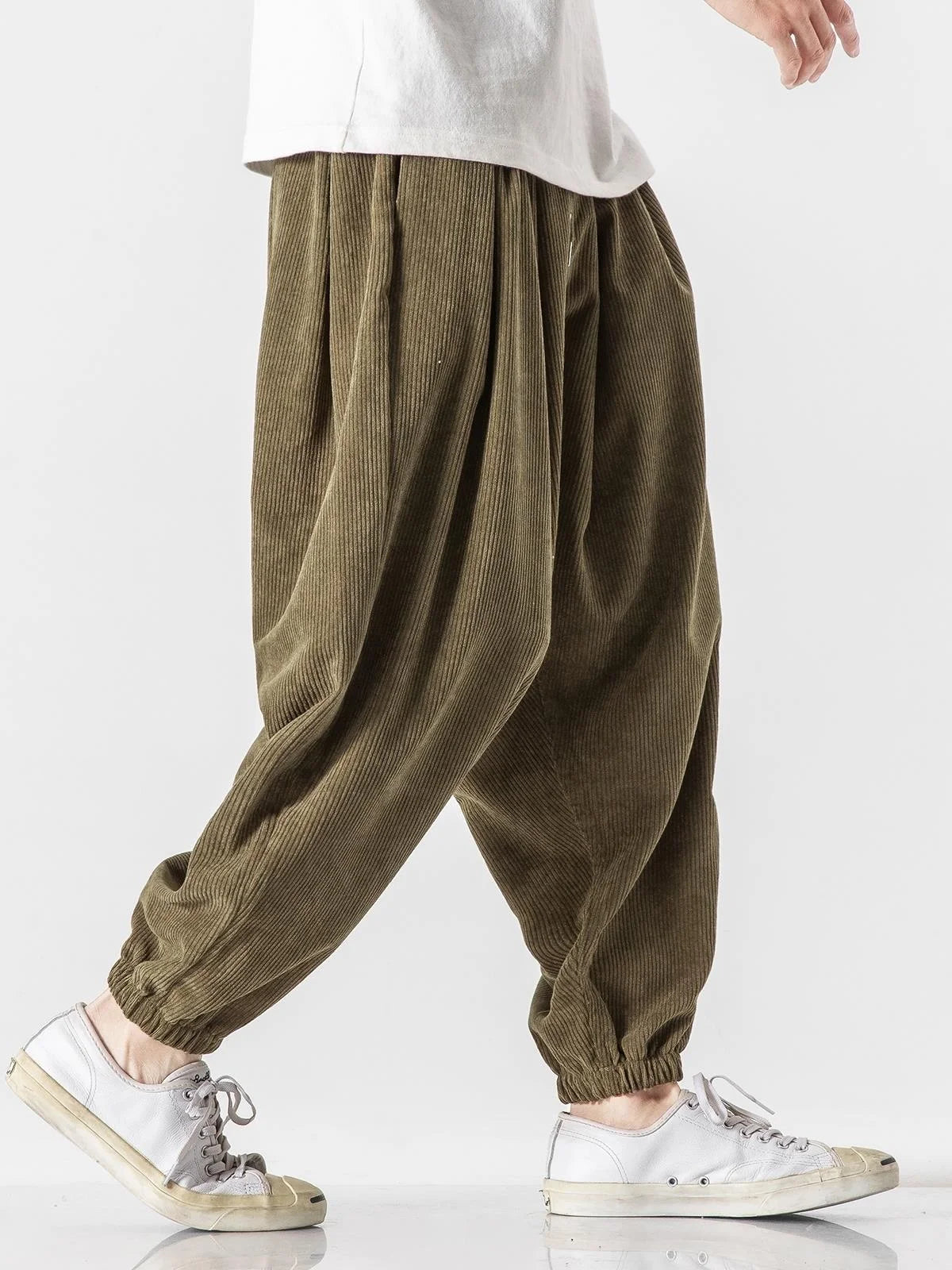 Men's Harem corduroy Jogger Pants With Elastic Waist
