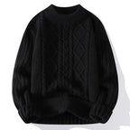Men's Cable Knit Jumper with Textured Diamond Pattern and Ribbed Trims