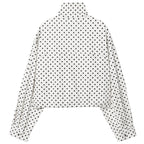 Women's Polka Dot Jacket – Cropped Hooded Zip Front Coat with Long Sleeves and Pockets