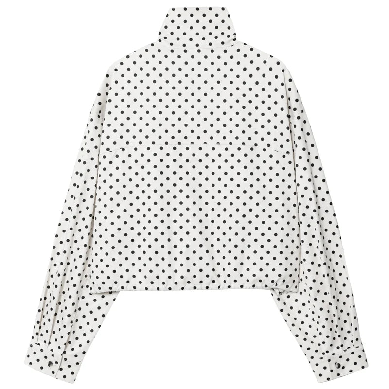 Women's Polka Dot Jacket – Cropped Hooded Zip Front Coat with Long Sleeves and Pockets