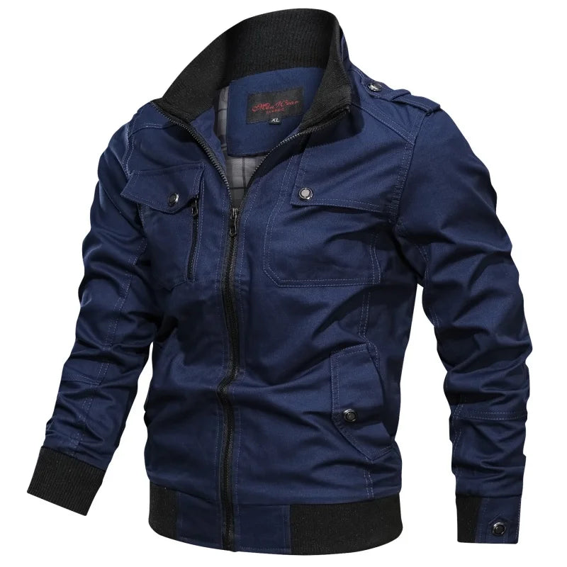 Men's Zip Up Jacket with Stand Collar and Long Sleeves – Multiple Pockets