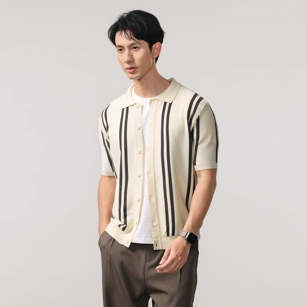 Contrast Stripe Button Up Knit Top
