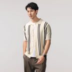 Contrast Stripe Button Up Knit Top