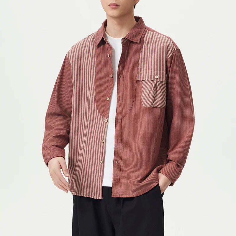 Men's Striped Chest Pocket Shirt Top