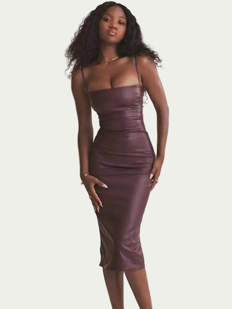 Spaghetti Strap Bodycon Midi Dress With Lace Up Back