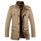 Men's Military Style Jacket – Long Sleeve Button Front Coat with Multiple Pockets