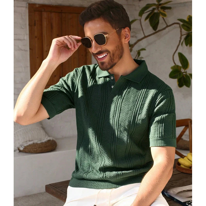 Men's Knit Collared Shirt Short Sleeve