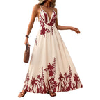 Women's Printed Deep V Maxi Dress